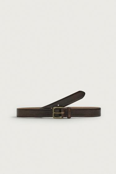 CEINTURE EN CUIR EFFET VINTAGE - Marron de Zara