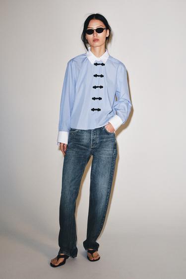 CHEMISE À RAYURES ET BRANDEBOURGS ZW COLLECTION - Bleu / Blanc de Zara