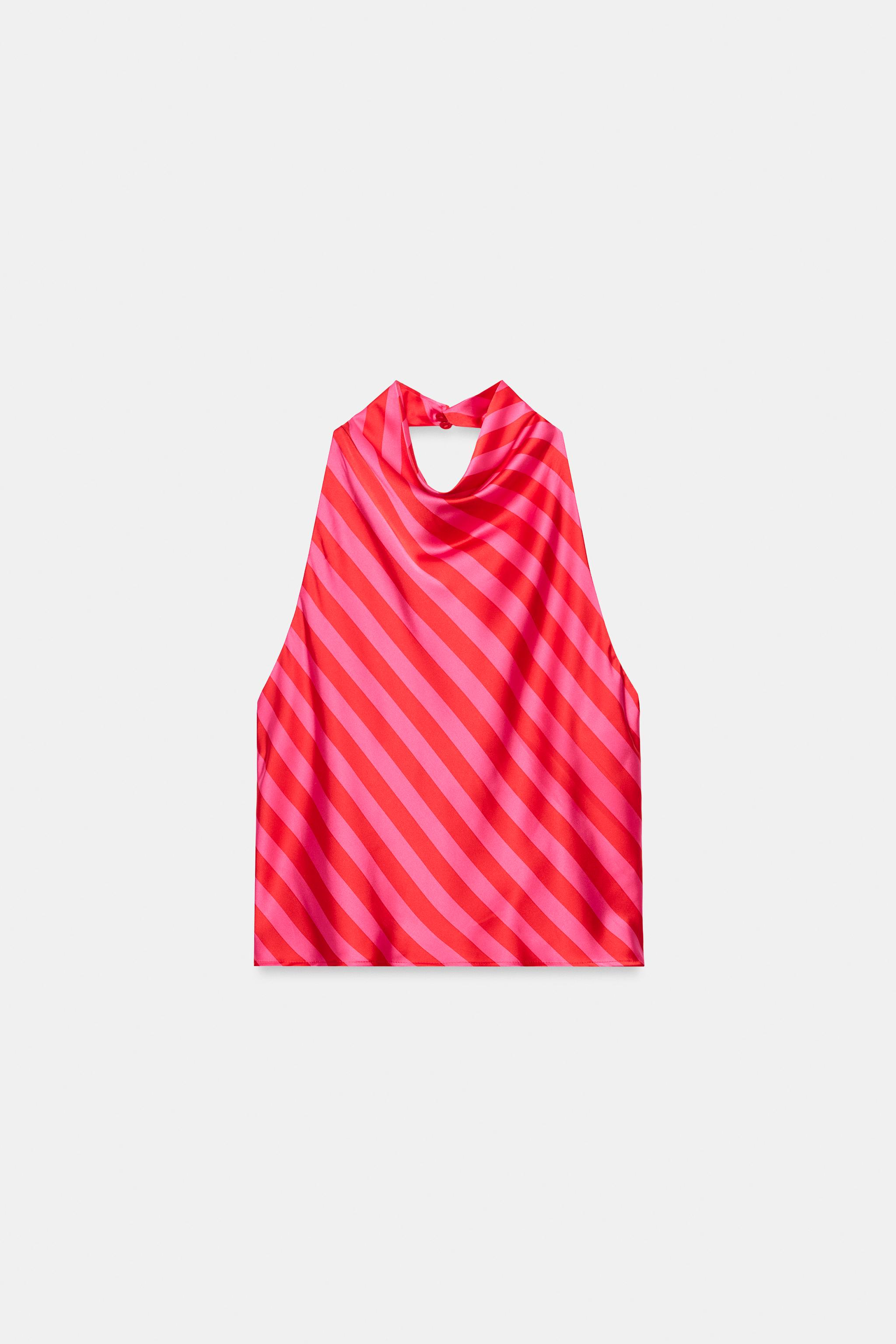 Женские рубашки Zara STRIPED SATIN HALTER TOP — фото 7
