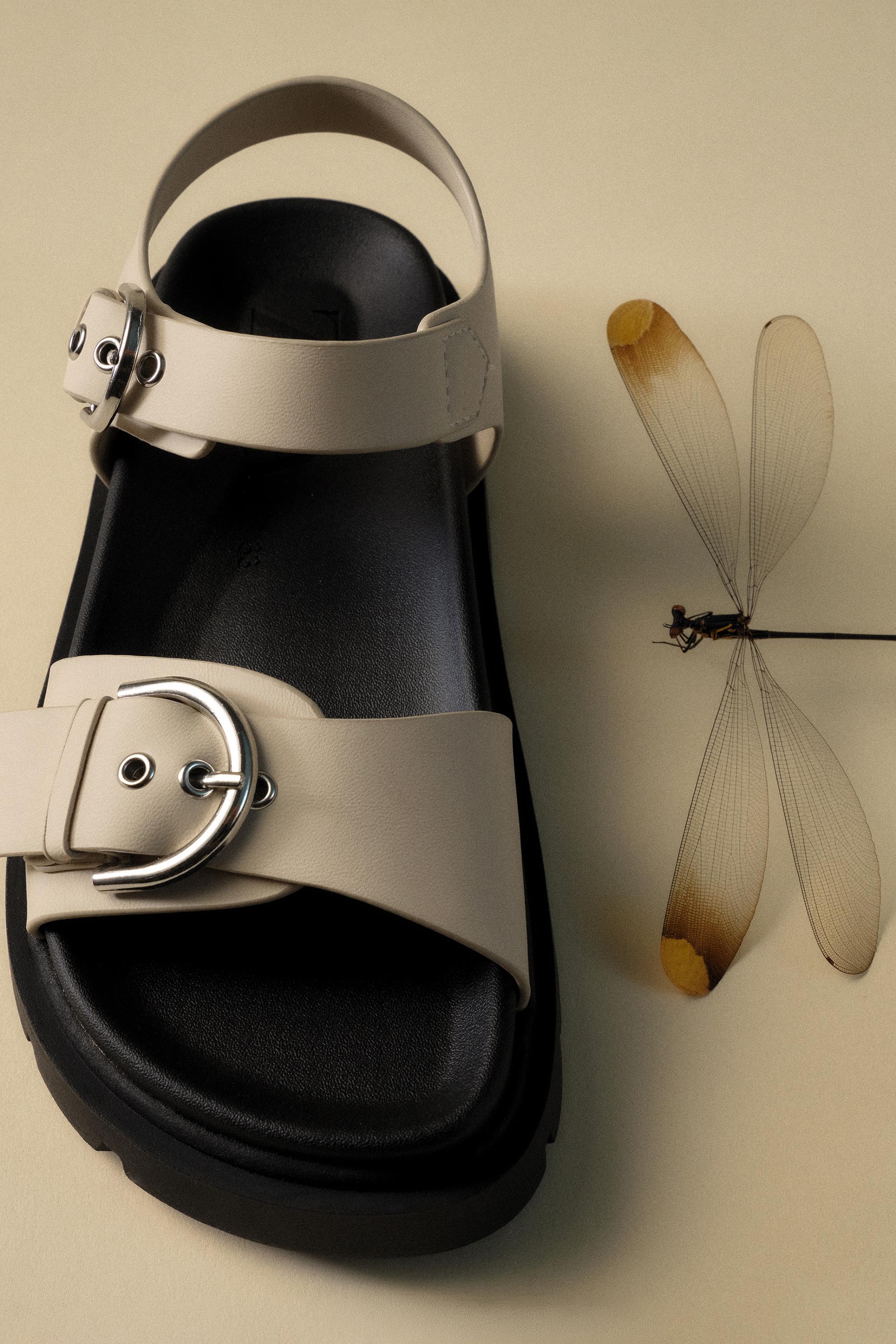 BUCKLED SANDALS — Ecru White