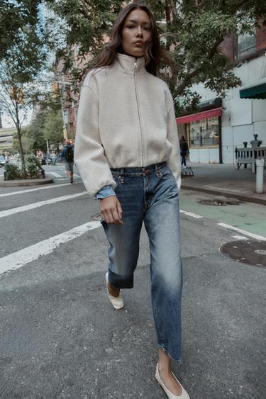 Zara HIGH COLLAR BOUCLÉ JACKET - Ecru