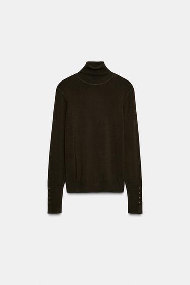 Zara BASIC PLAIN KNIT JUMPER - Dark khaki