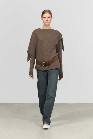 Pull cape en maille 100 % laine - Marron de Zara - Image 0