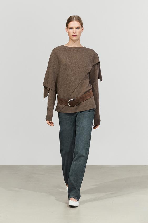 Zara 100% wool cape-style knit sweater - Brown - Image 0
