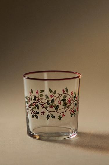 CHRISTMAS HOLLY GLASS TUMBLER — Red 1