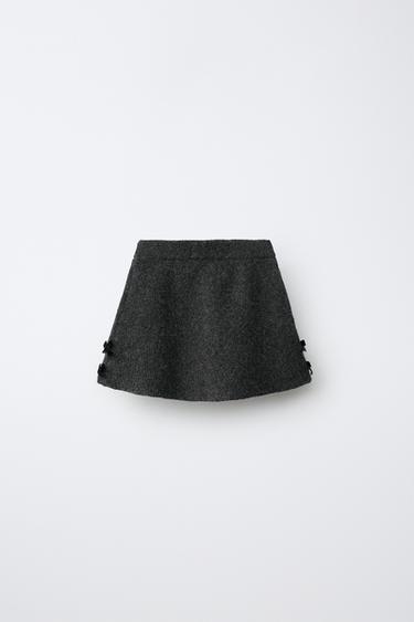 VELVET BOW KNIT SKIRT — Gray marl 2