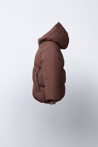 Vatteret frakke med hætte - Water Repellent - mørk tegl fra Zara