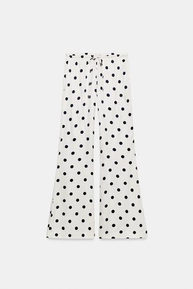 PANTALÓN SATINADO CORDONES LUNARES - Blanco / Negro de Zara