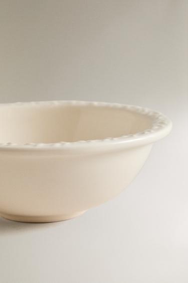 EARTHENWARE BOWL WITH RAISED-DESIGN EDGE - Cream by Zara - Image 3