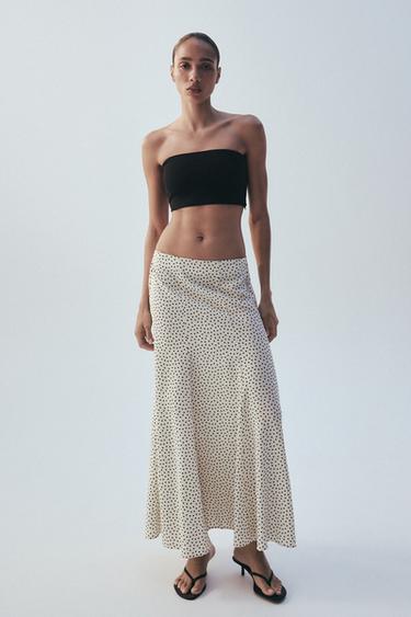 FALDA MIDI FLUIDA LUNARES - Crudo / Negro de Zara