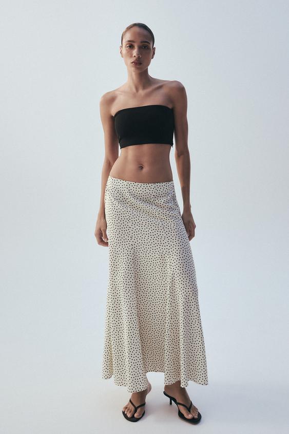 FALDA MIDI FLUIDA LUNARES - Crudo / Negro de Zara - Imagen 0