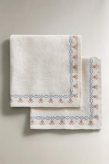 PACK SERVILLETAS LINO PUNTO CRUZ (PACK DE 2) - Crudo de Zara