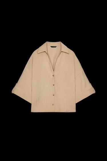 WEIT GESCHNITTENES KURZARMHEMD - Mittleres Camel von Zara - Bild 0