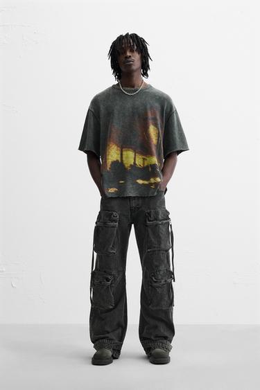CAMISETA PUNTO ESTAMPADO - Gris antracita de Zara - Imagen 0