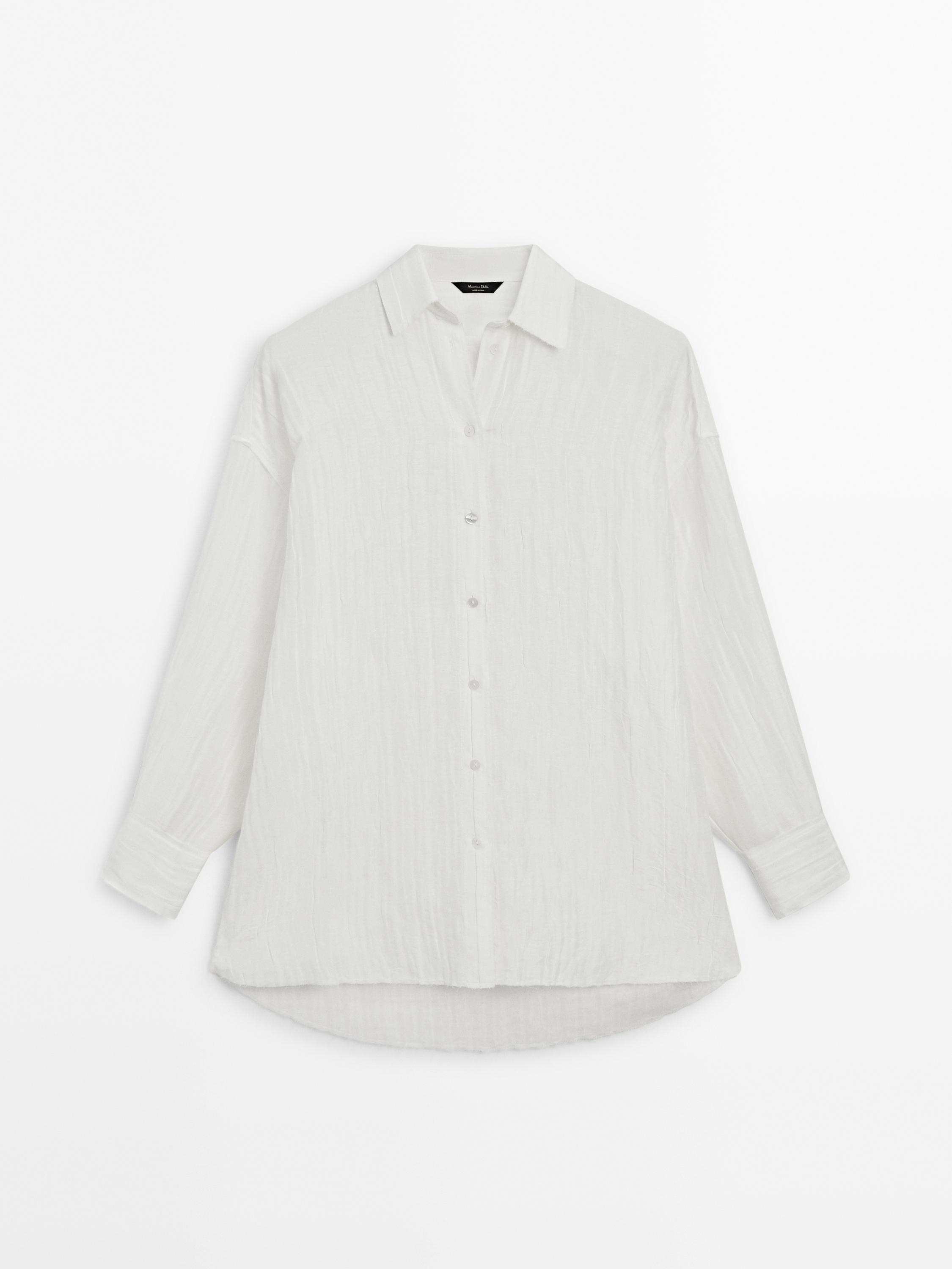 Creased-effect linen blend shirt