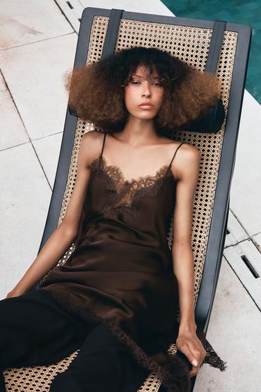 Zara ZW COLLECTION ASYMMETRIC LACE DRESS - Brown