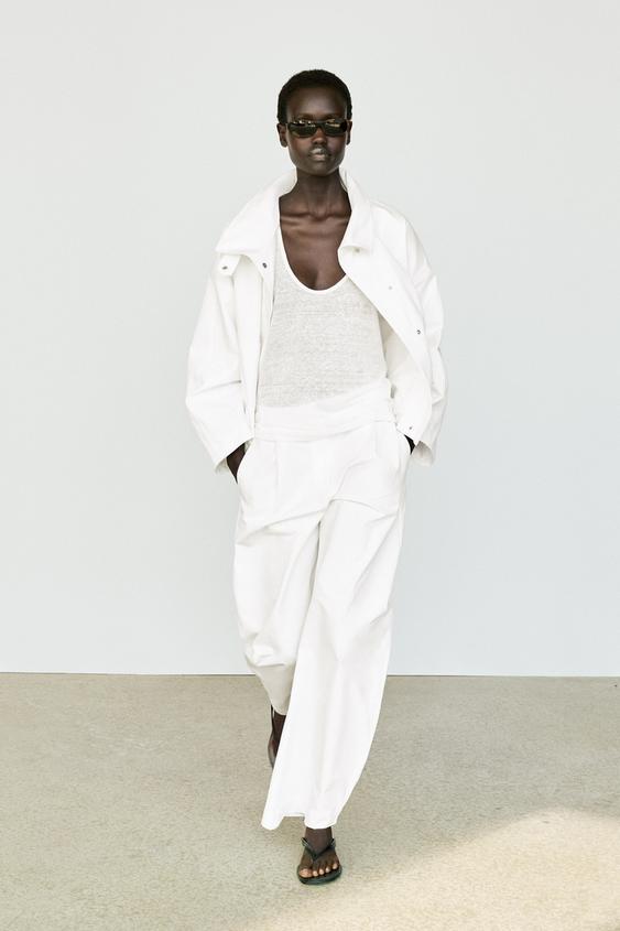 Pantalón fluido barrel fit - Blanco de Zara - Imagen 0