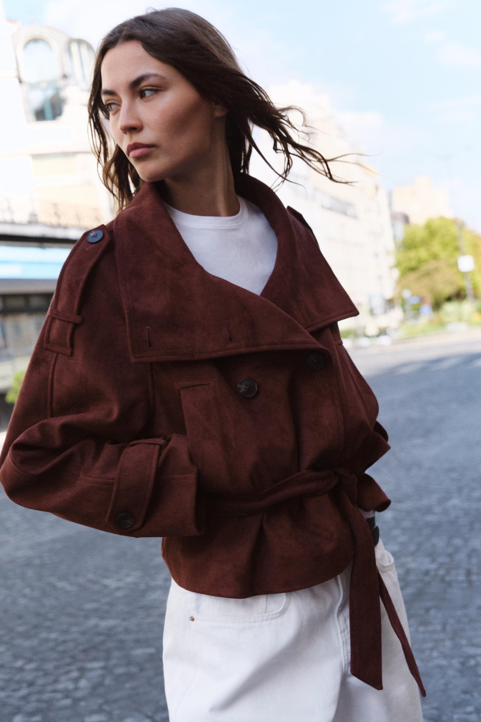 FAUX SUEDE BELTED JACKET