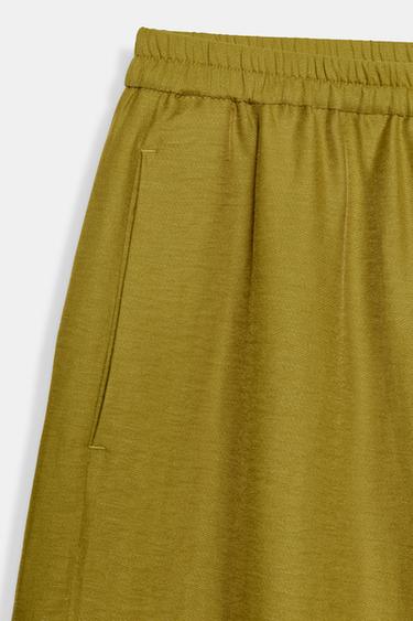 PANTALON BARREL AVEC LIN - Vert huile de Zara - Image 4