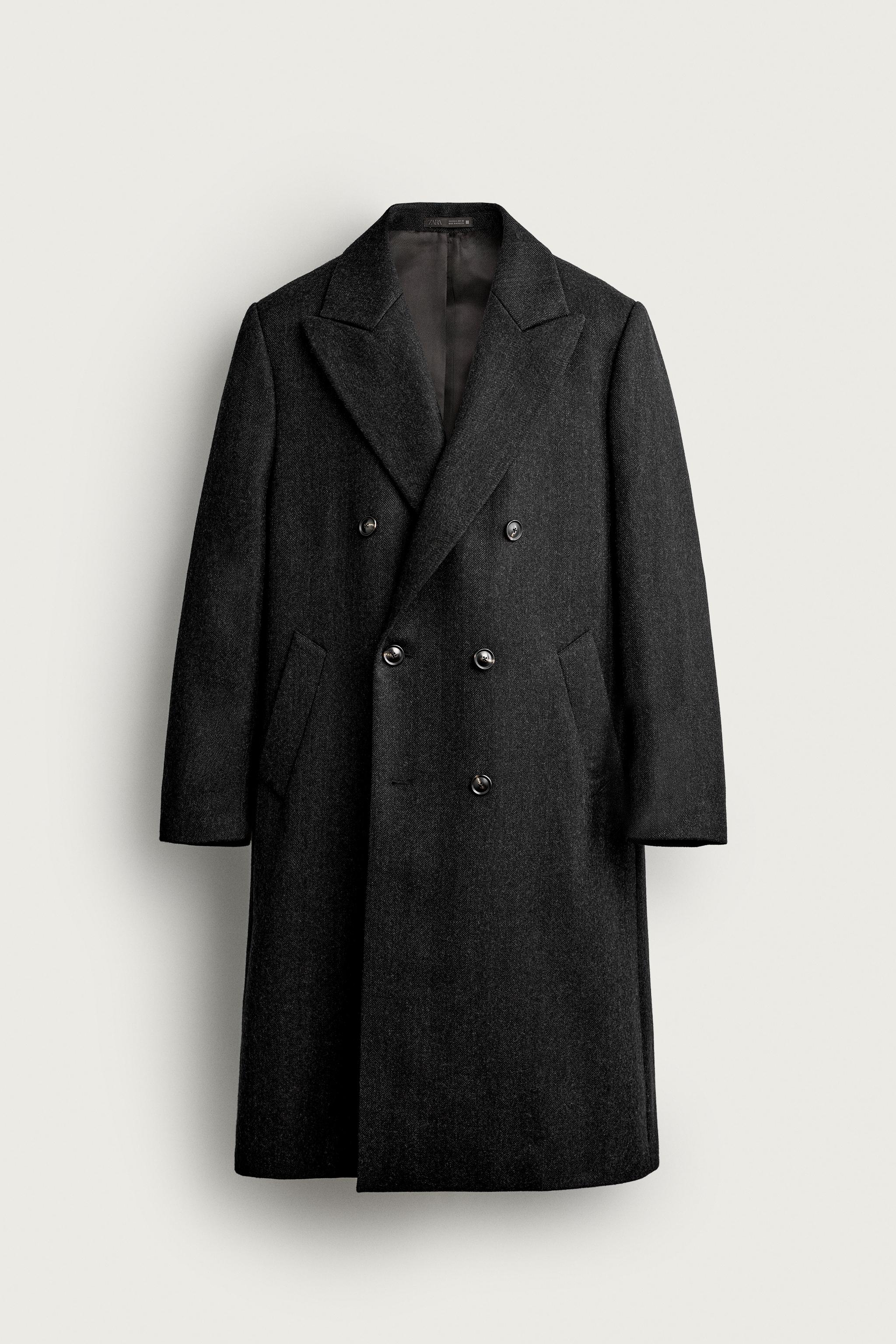 ヘリンボーン 100% ウール ダブルブレストコート - グレー | ZARA
