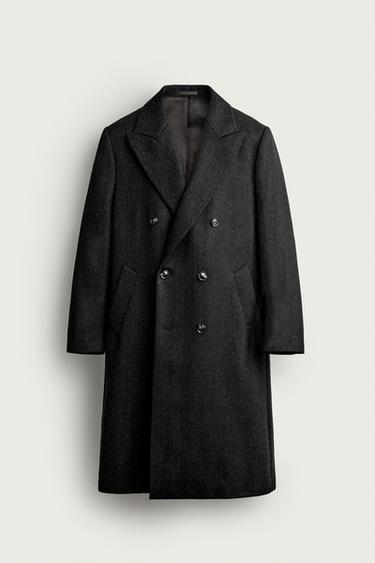 HERRINGBONE 100% WOOL DOUBLE-BREASTED COAT - Grey by Zara