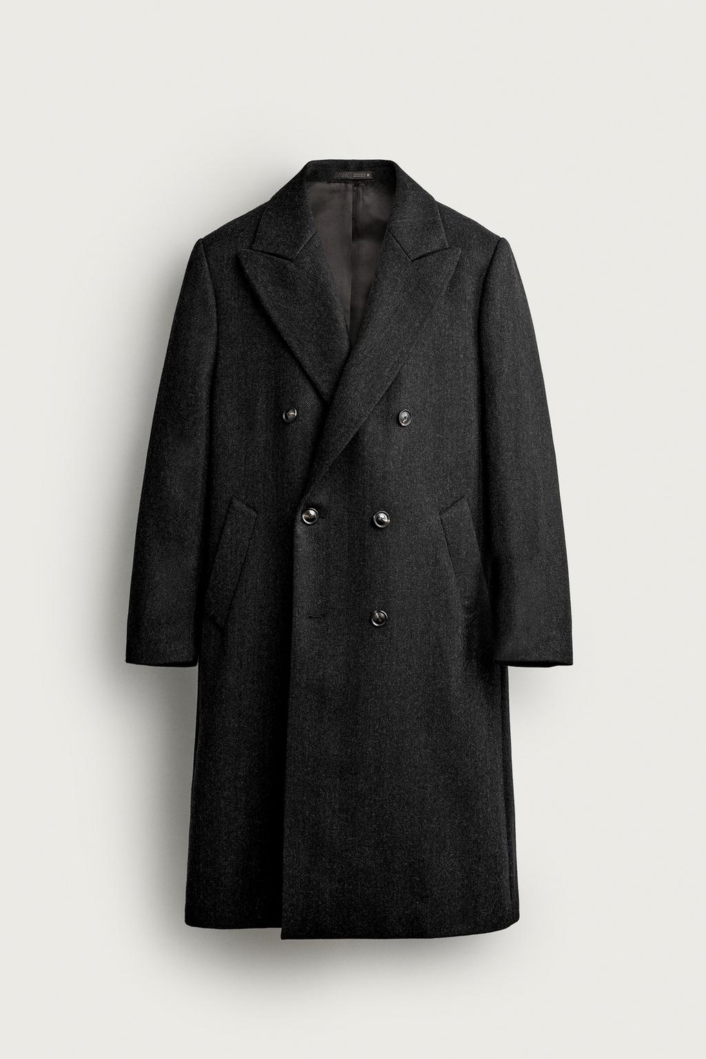 HERRINGBONE 100% WOOL DOUBLE-BREASTED COAT