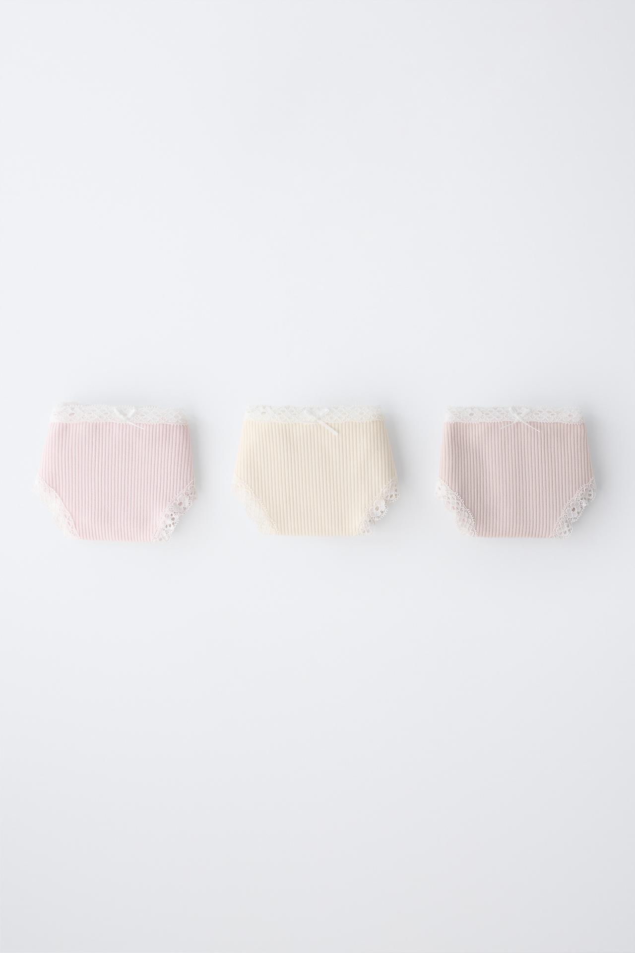 AGES 6-14/ THREE-PACK OF LACE TRIM UNDERWEAR — Pink
