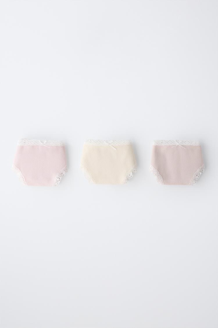 AGES 6-14/ THREE-PACK OF LACE TRIM UNDERWEAR — Pink