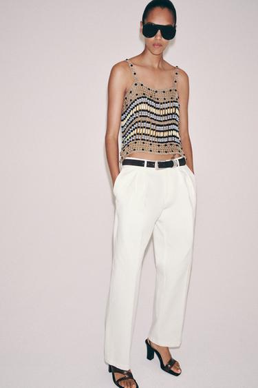 BEADED KNIT TOP - Beige by Zara