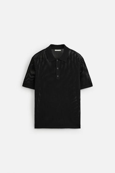 OPENWORK KNIT POLO SHIRT - Black by Zara - Image 7