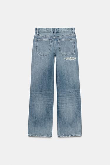 Zara TRF LOW RISE STRAIGHT JEANS WITH RHINESTONES - Navy blue