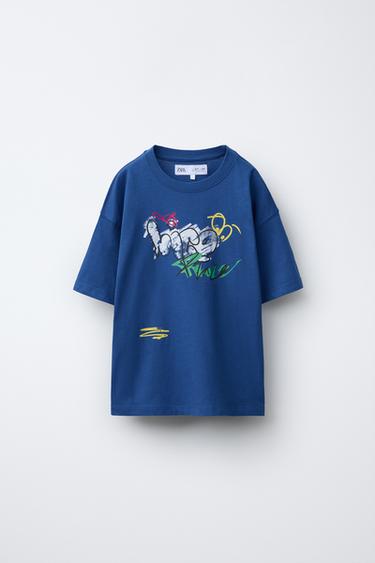 Zara GRAFFITI PRINT T-SHIRT - Bluish