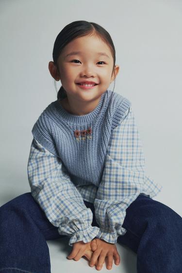 EMBROIDERED KNIT VEST AND CHECK SHIRT SET - Sky blue de Zara - Image 5
