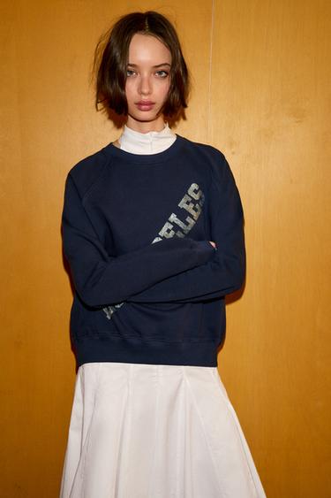 FOIL SLOGAN SWEATSHIRT - Navy blue by Zara