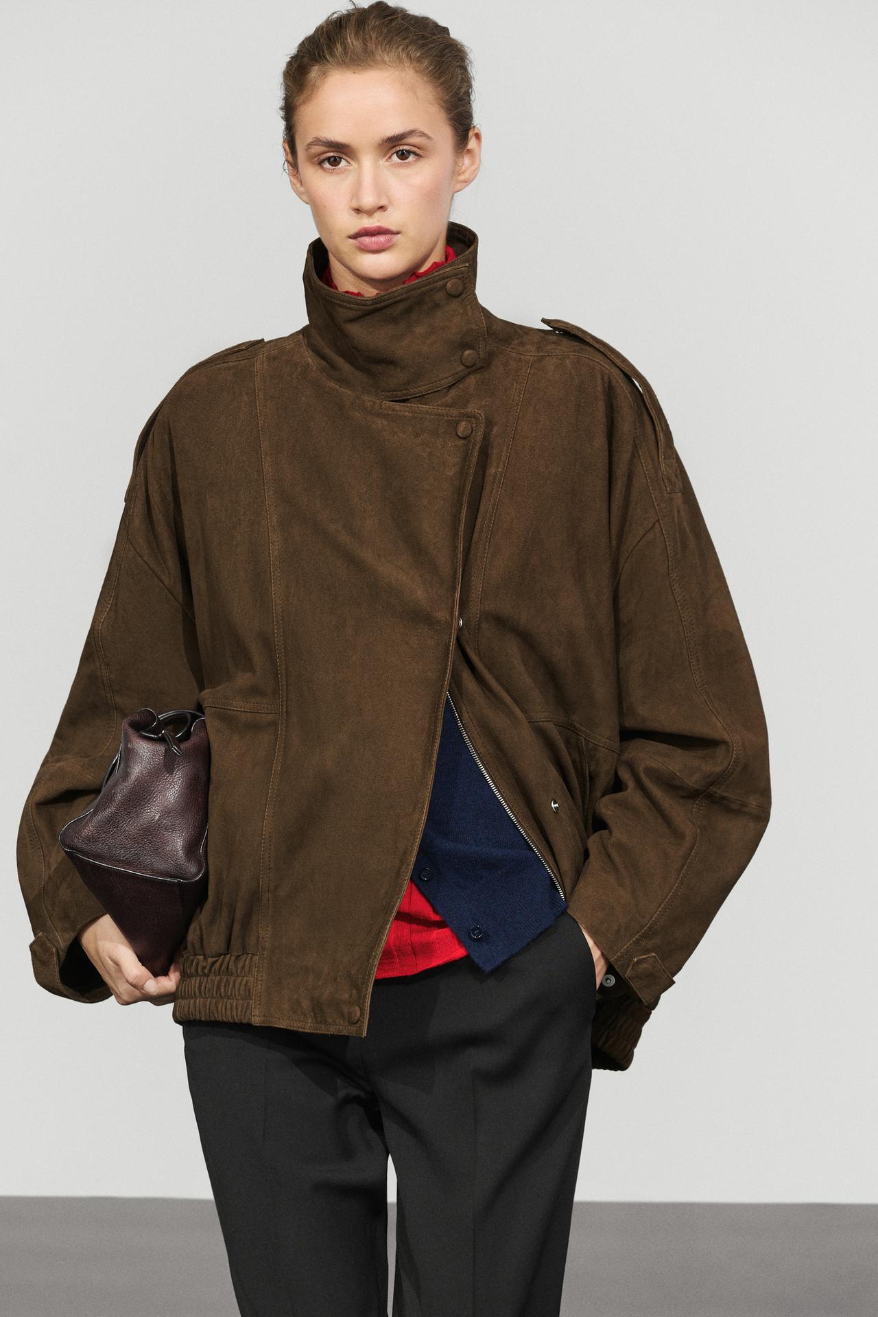 High collar suede bomber jacket — 553