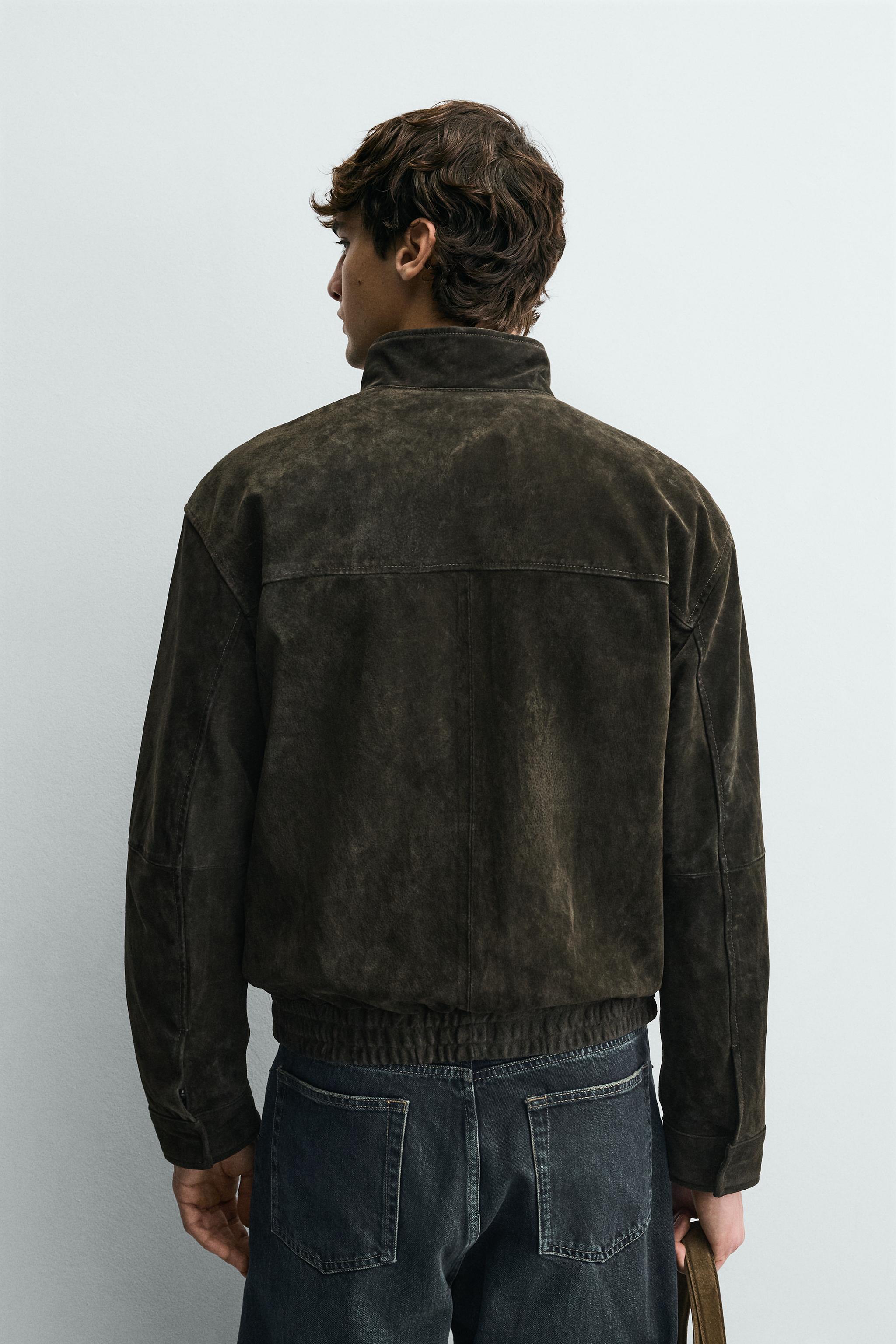 レギュラーフィットスエードレザージャケット - ネイビーブルー | ZARA