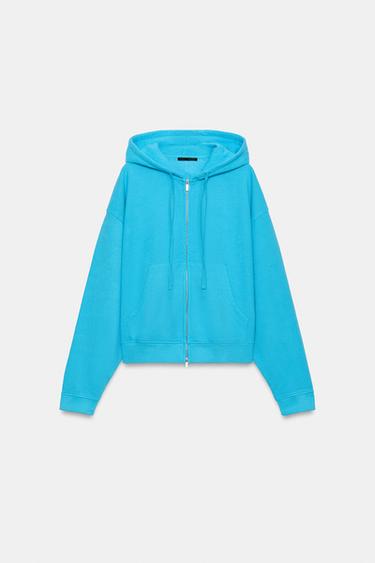 WASHED-EFFECT ZIP-UP HOODIE — Light blue 2