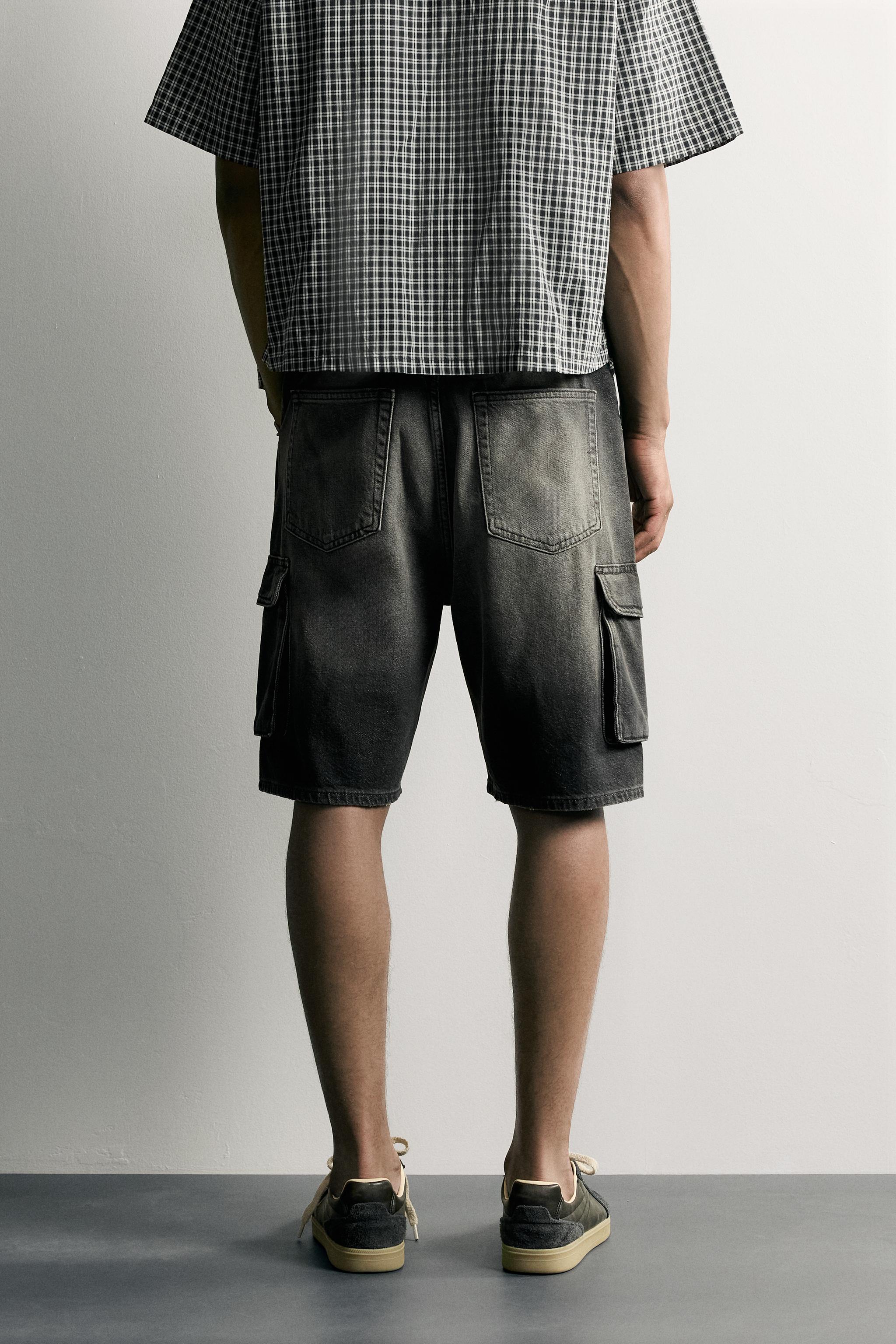 Мужские шорты Zara VINTAGE-EFFECT BAGGY CARGO SHORTS — фото 3