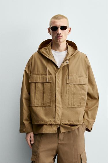 RELAXED FIT HOODED JACKET - Dark beige by Zara