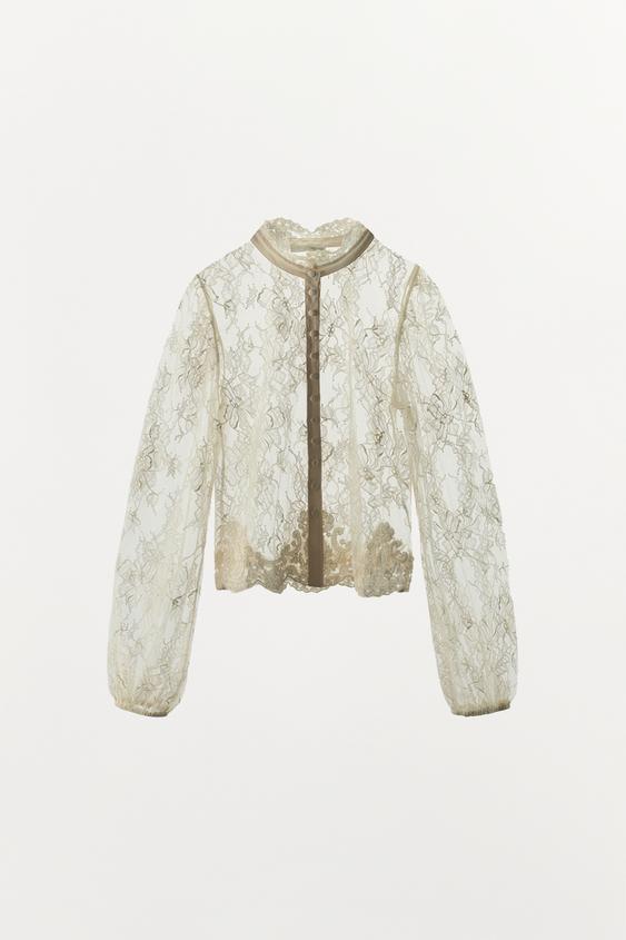 TOP EN DENTELLE À BOUTONS - Écru de Zara - Image 7