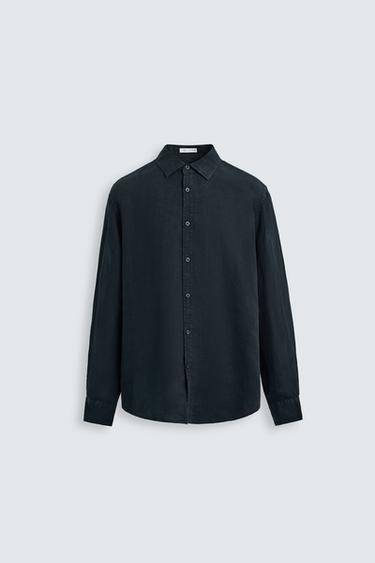 CAMISA 100% LINHO - Azul-marinho da Zara