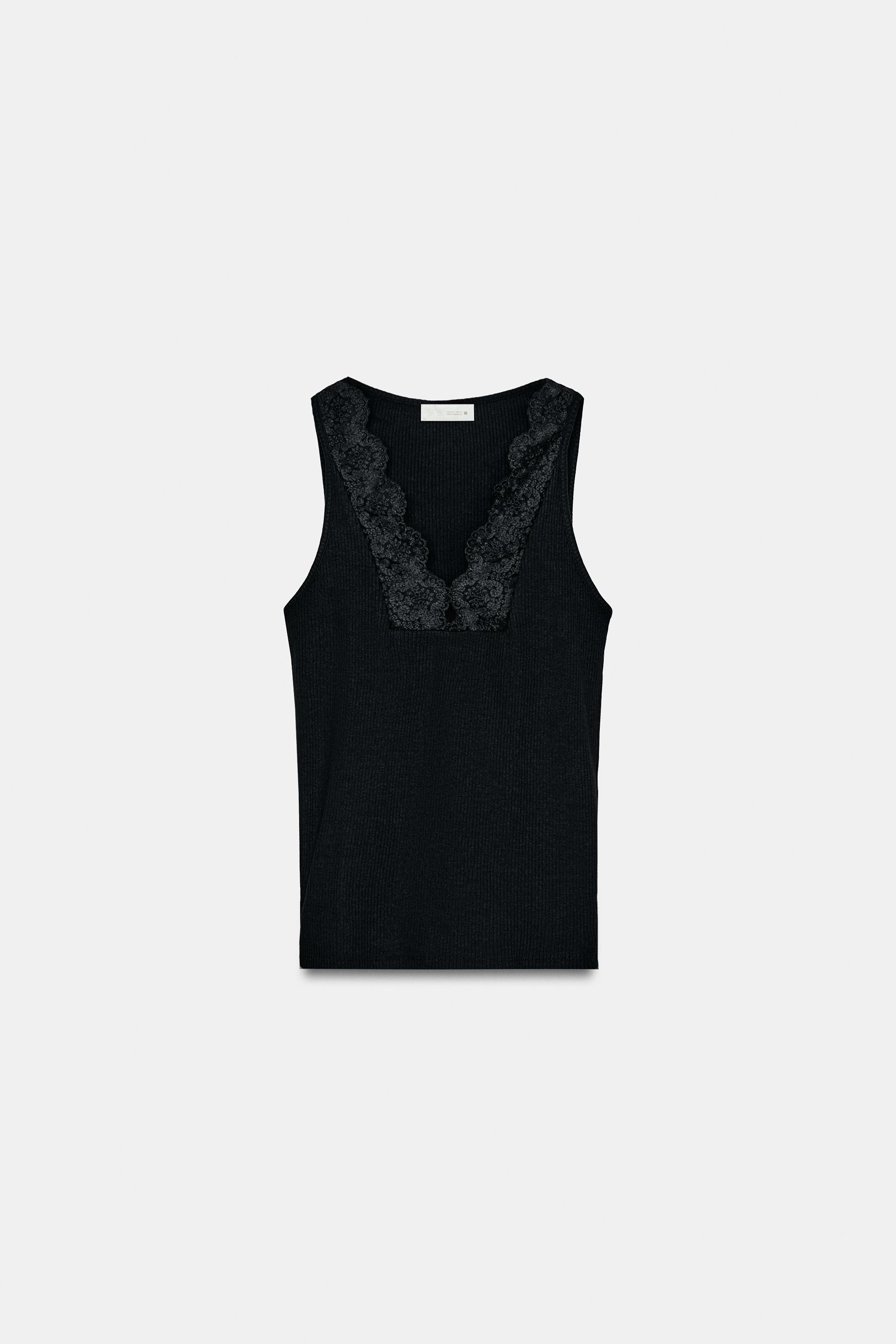 T-SHIRT CÔTELÉ DENTELLE