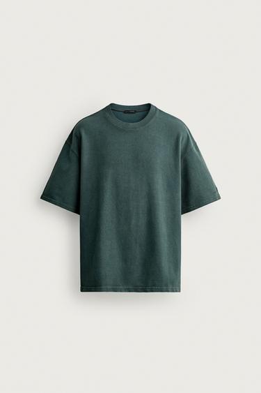 ウォッシュ加工ワッフルニットTシャツグリーンZaraのウォッシュ加工ワッフルニットTシャツ - グリーン