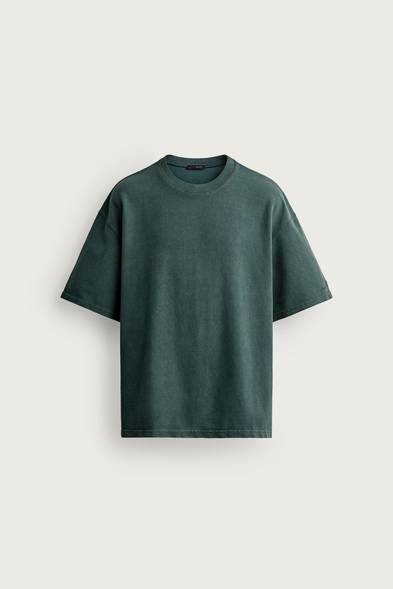 WASHED WAFFLE KNIT SHIRT — Green