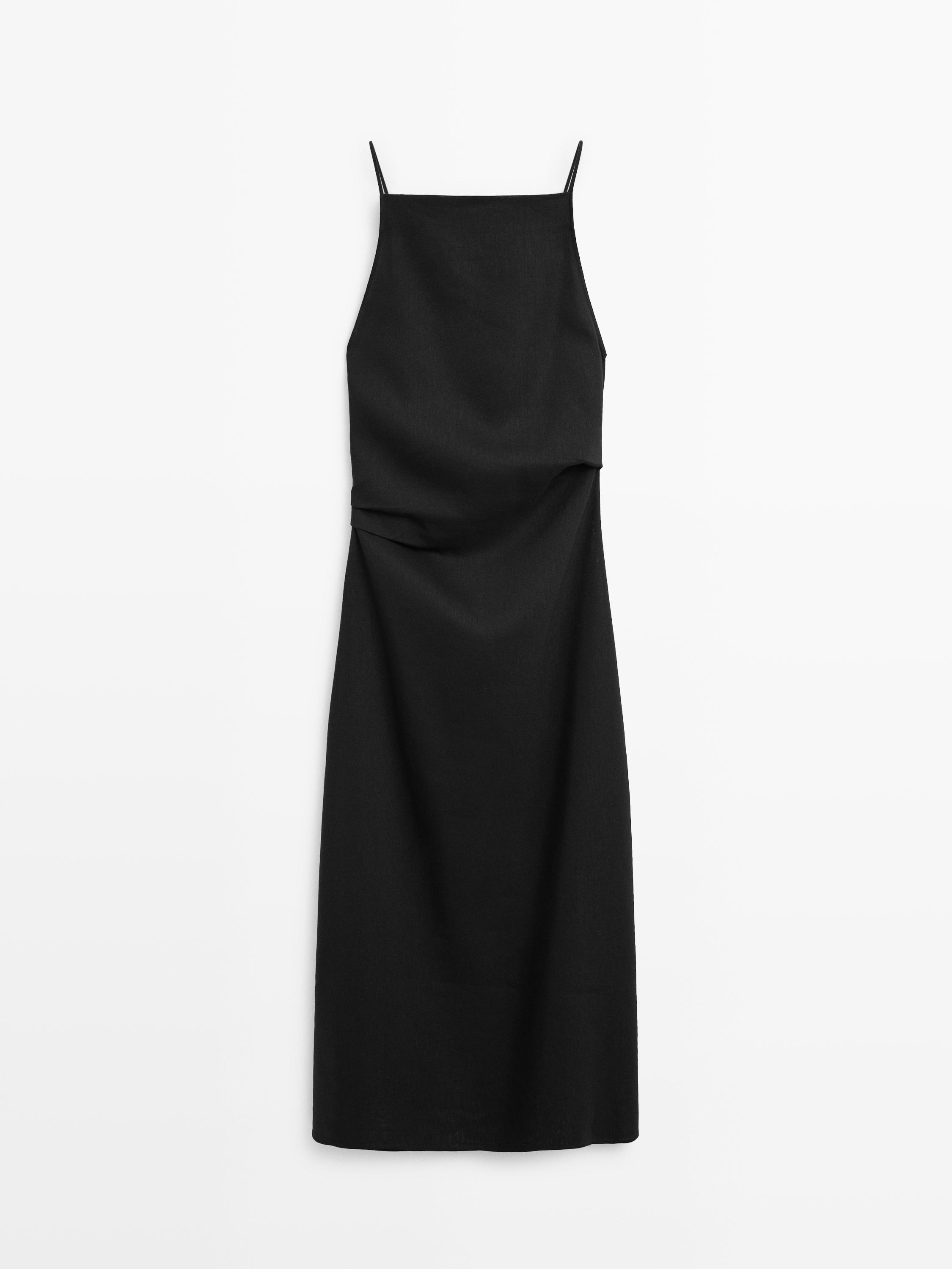 Linen blend pleated midi dress