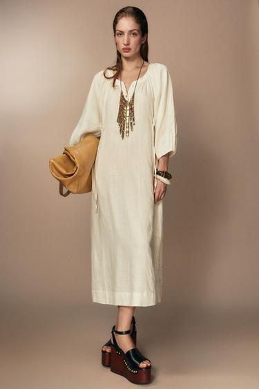 100% LINEN TUNIC DRESS ZW COLLECTION - Ecru by Zara