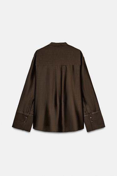 EMBROIDERED POCKET SHIRT ZW COLLECTION - Brown by Zara - Image 5