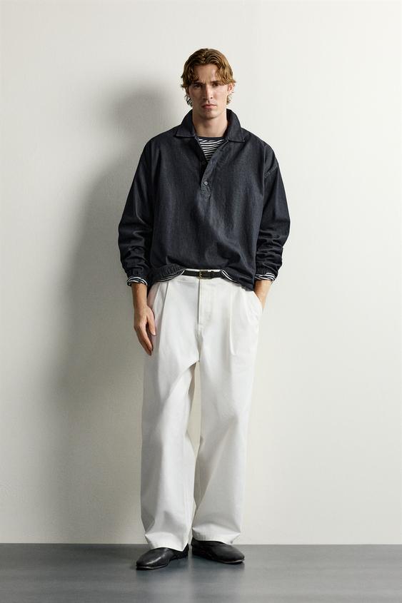 Zara 寬鬆版丹寧POLO衫 - 靛青色 - 圖片 0