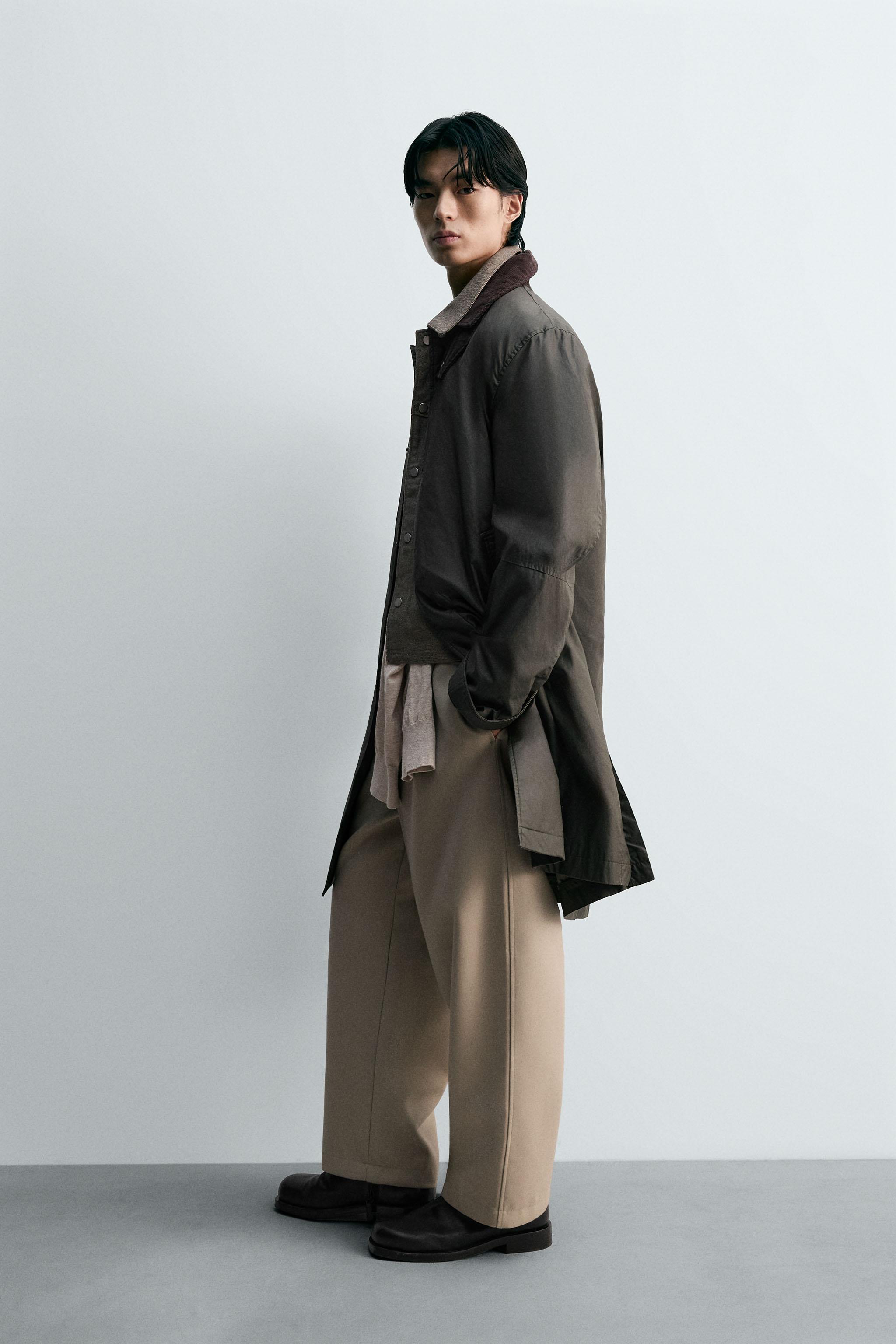 ZARA クロップド ワックス トレンチコート ダークカーキ S ZARA クロップドワックス トレンチコートXSサイズ - メルカリ