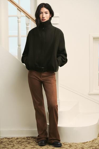 Zara ZW COLLECTION 極簡羊毛飛行員夾克 - 卡其色
